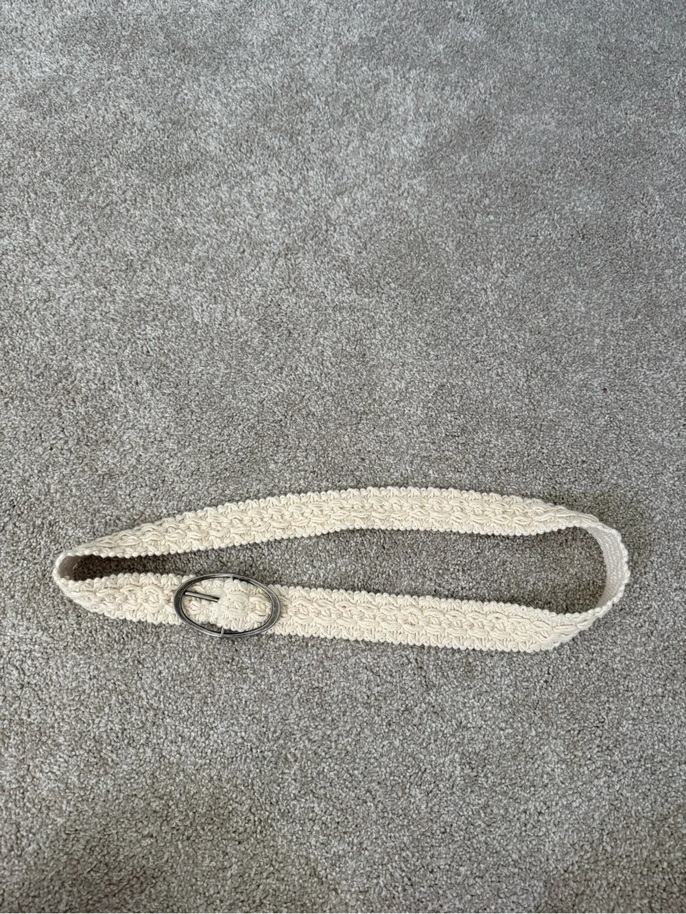 Woven Braided Cream Women’s Belt with Oval Buckle
